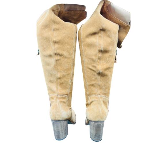 🤎 KDB Tan Suede Knee High Boots 7.5 Block Heel Western Fall Tall Zip Softcore - Picture 4 of 8